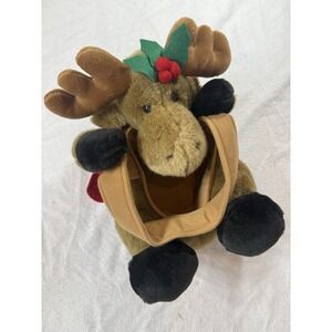 Stuffed Music Moose‎ Plush Bag  Basket Purse 2 handles Xmas Decor Stuffed Animal